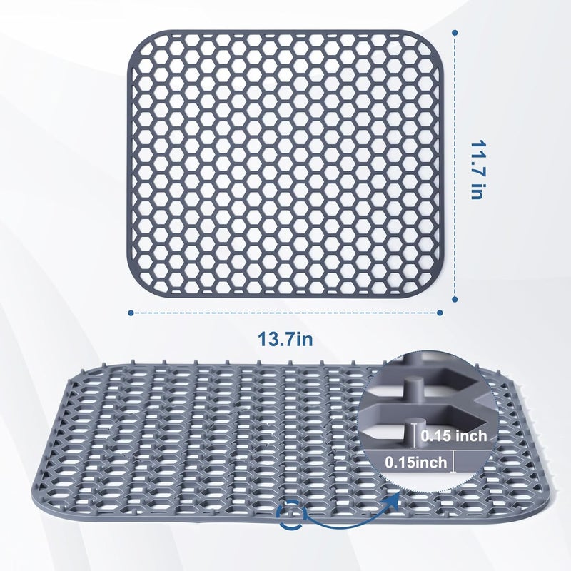 Bestjing 2 Pack 13.7"x 11.7" Silicone Kitchen Sink Protector Mat - Kitchen Grid Accessory, Non-Slip Heat Resistant Sink Grid Dry Mat for Bottom of Porcelain Stainless Steel, Dishwasher Safe - Image 3